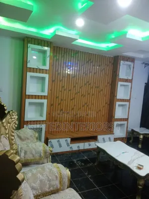 High Glossy Tv Console With Wall Cladding