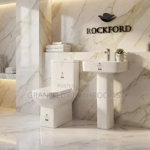 Rockford England Two-Piece Toilet and Pedestal Sink Bathroom Suite Set