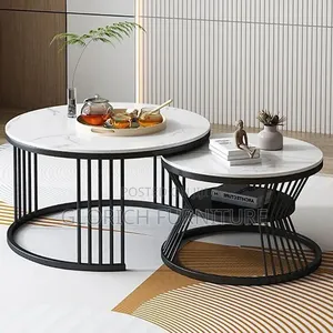 Round Marble Nesting Table Set–Hourglass Wire Frame White Marble Top