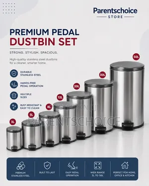 Stainless Steel Dustbin- 3l, 5l, 8l,12l, 20l, 30l, and 50l