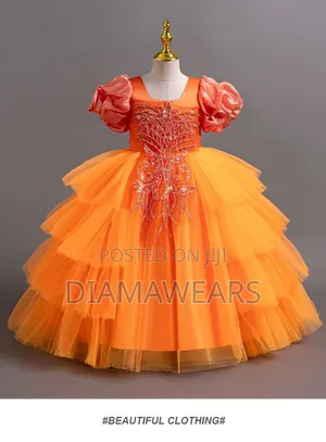 Orange Ceremonial Girls Fluffy Ball Gown