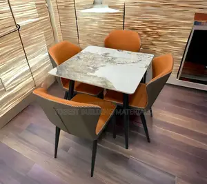 Modern 4-Seater Faux Marble Dining Set (Two-Tone Chairs)
