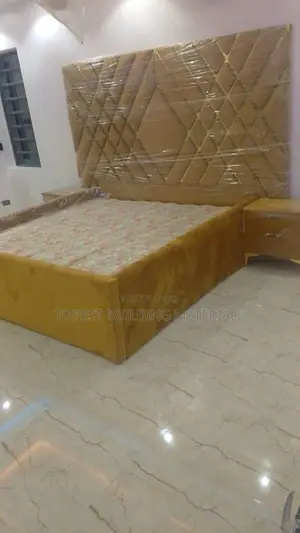 Luxury Mustard Gold Velvet Bed With Oversized Headboard