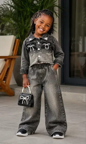 Black Jeans Set With Jacket and Wide-Leg Trousers for Girls (6,7years)