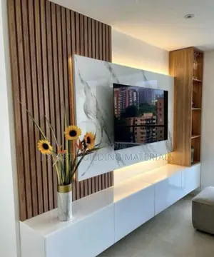 Luxury Floating Tv Wall Unit With Wood Slats Led