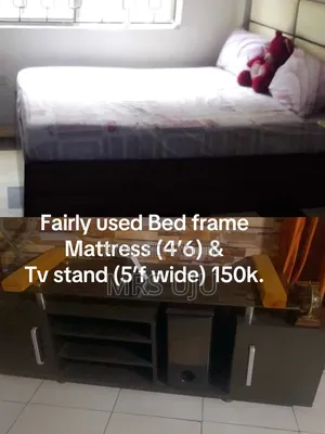 Used Bed Frame and Mattress With Tv Stand.