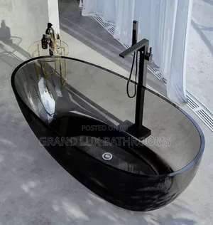 Modern Glossy Black Freestanding Oval Glass Bathtub