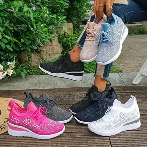 Women's Sparkle Wedge Knit Sneakers Size 38-43