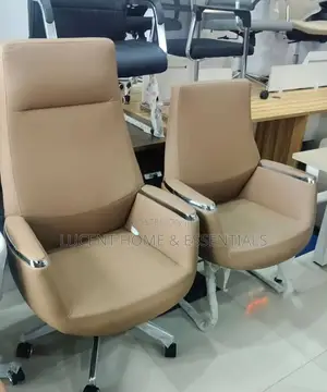 Luxury Beige Leather Executive Office Chair - Ergonomic High-Back