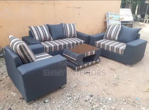 Set of Pillow Back Fabric Sofa With Center Table