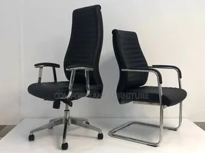 Black Office Leather Swivel and Visitor's Chair