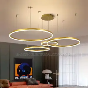 Modern 5 Ring Led Pendant Lights Dimmable Gold Black Brown for Bedroom
