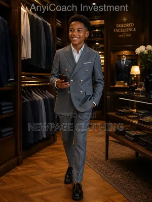 Dashing Ash Double-Breasted Suit for Boys