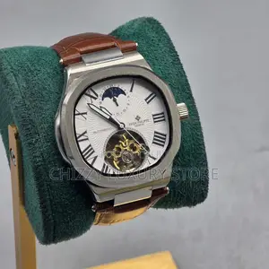 Patek Philippe Quality Men Genuine Leather Automatic Engine Wristwatch