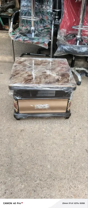 Small Size Center Table, Marble Design Glass on Top.