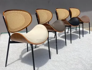 Rattan Bentwood Dining Chair – Leather Seat Matte Black Frame