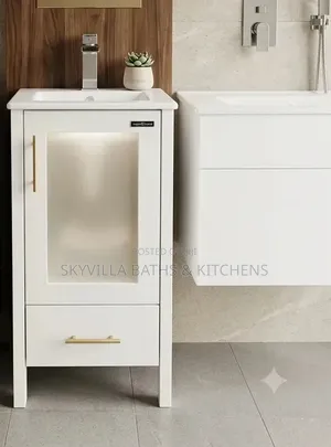 Luxury Compact Bathroom Vanity – Slim White Cabinet Ji
