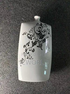 Square Ceramic Vase – Black Scroll