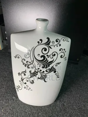 Square Ceramic Vase – Black Scroll
