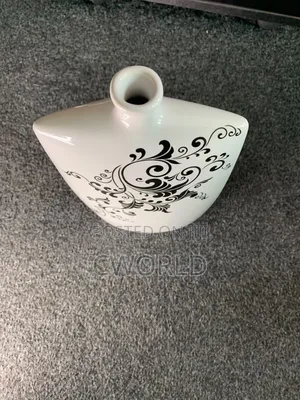 Square Ceramic Vase – Black Scroll