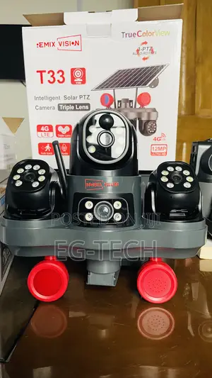 Full Rotation 3 Lens CCTV Camera Solar Powered