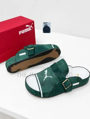 Puma-Inspired Double Buckle Leather Slides