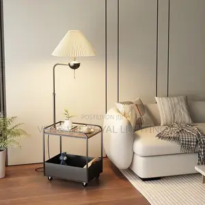 Modern Floor Lamp + Side Table Wheels–For Living Room, Bedroom, Closet