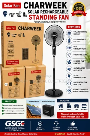 Charweek Solar Rechargeable Standing Fan 18 Inches