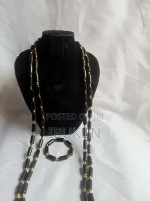 Men's Black and Gold Beaded Necklace