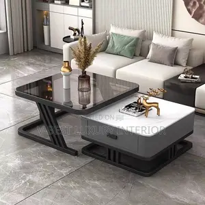 Premium 2-in-1 Twin Centre Table Set – Marble Glass Top With Storage