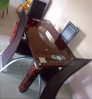 Glass Dinning Table by 6 Chairs, Black and White Color Available