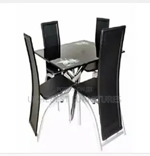 Glass Dinning Table by 4 Chairs, Black and Whine Color Available