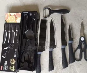 6pcs Black Corrugated Kitchen Knife