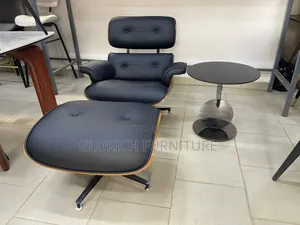 Eames-Style Lounge Chair Ottoman With Side Table