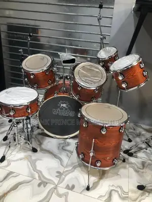 Brand New Mighty 7-Piece Acoustic Drum Set – Wood Grain Finish