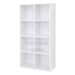 8-Shelf Wooden Bookcase - White
