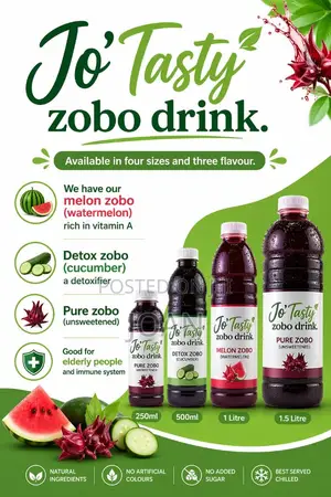 Jo’Tasty Zobo/Melon, Detox,Pure Zobo/ 35cl-1l/12bottles in One Pack.