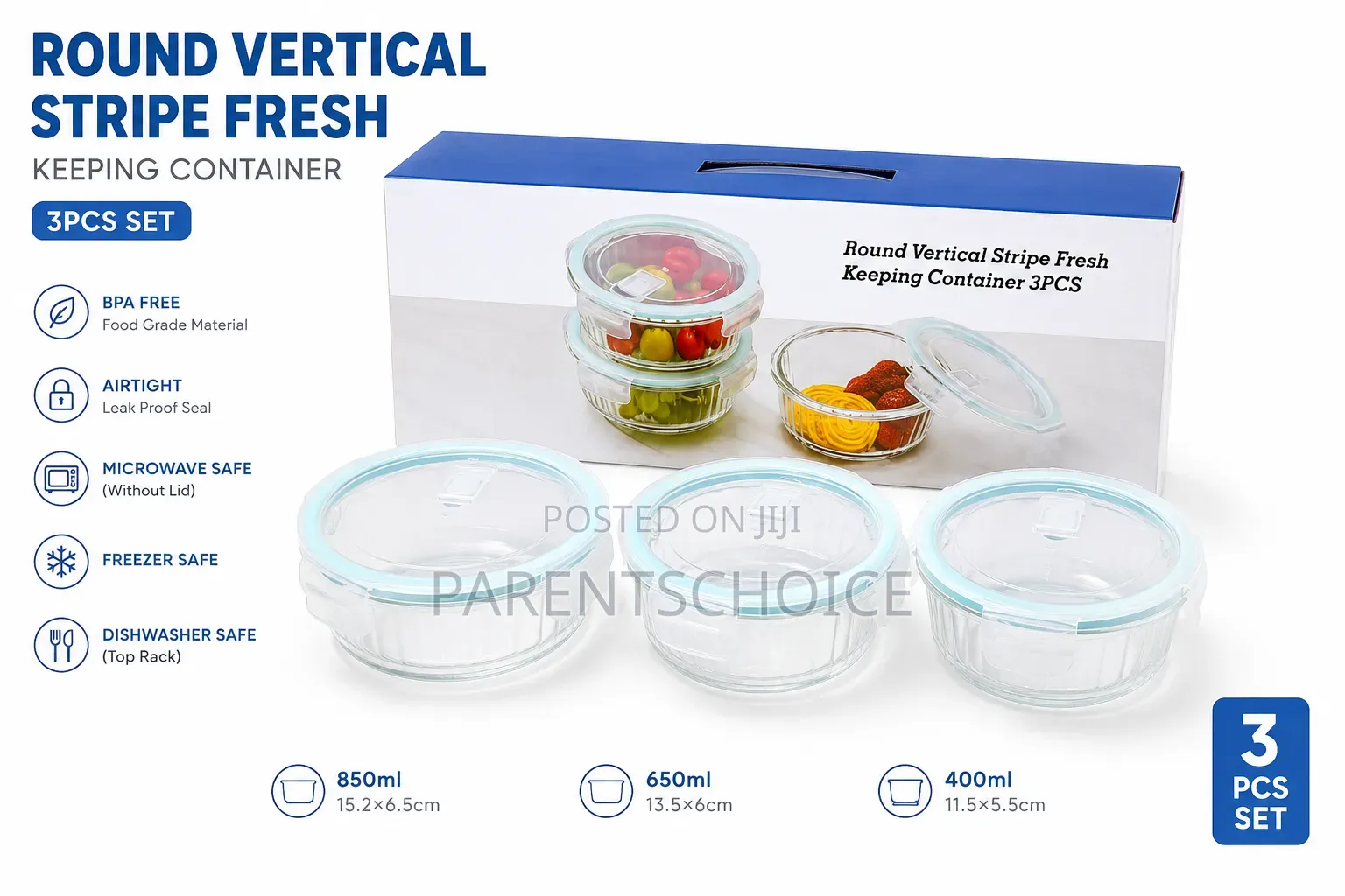 Round Vertical Glass Container – 3pcs Set