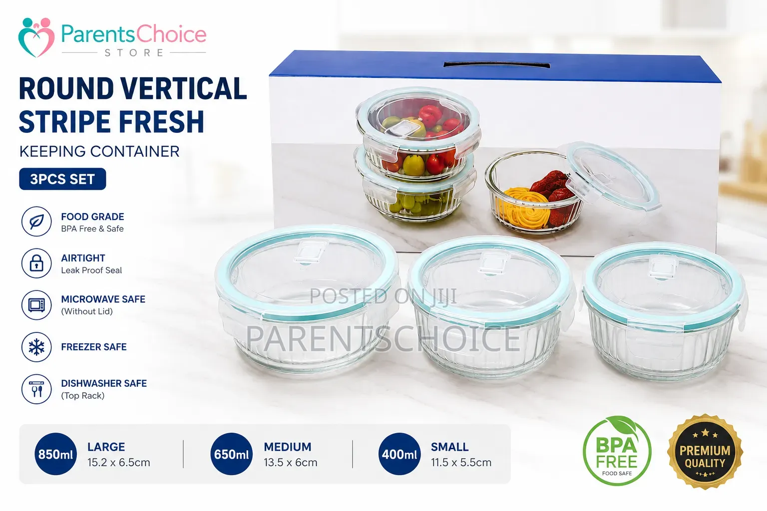 Round Vertical Glass Container – 3pcs Set