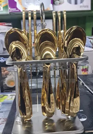Gold And Silver Stainless Steel Cutteries Set With Stand Case