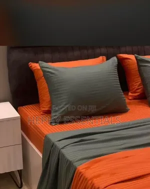 Strips Combination Orange and Gray Bedsheets With Duvet Set