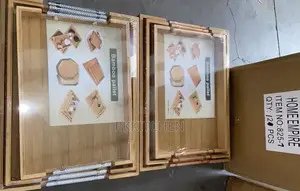 3in1 Bamboo Tray Set With Metal Gold Handle
