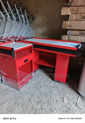 Supermarket Check Out Counter With Cashier Stand.