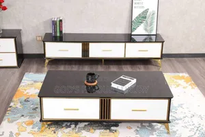 Set of Centre Table and 2mtr Long Tv Stand - Tempered Glass Top