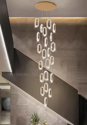 Duplex Staircase Lamp Long Chandelier Black Gold Modern Minimalist