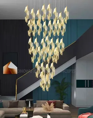 Duplex Staircase Lamp Long Chandelier Black Gold Modern Minimalist
