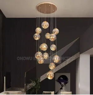 Duplex Staircase Lamp Long Chandelier Black Gold Modern Minimalist