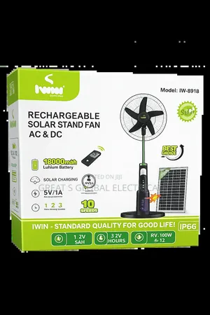 Iwin 18 Inches Rechargeable Solar Stand Fan (Ac Dc)
