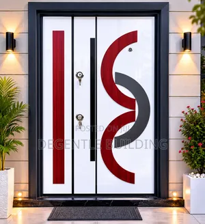 Premium Steel Security Door With Elegant White Red Design