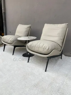 3-Piece Lounge Chair Set–Cloud Leather Accent Chairs Marble Side Table